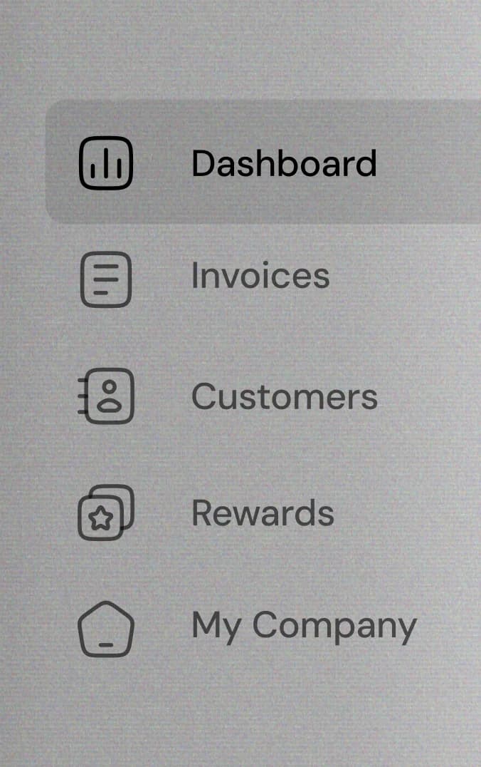 Cari dashboard navigation sidebar showing Dashboard, Invoices, Customers, Rewards, and My Company